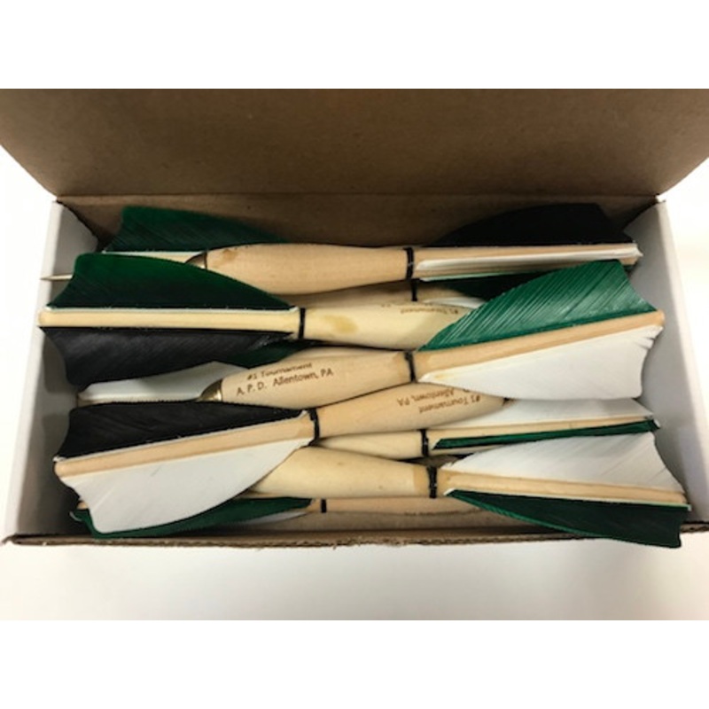 APD No.1 Official Tournament Darts Black/Green/White Feather (Dozen)
