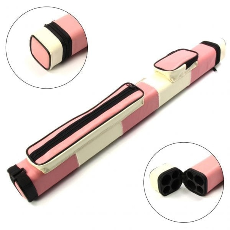 PINK & WHITE LEATHER PATCH EFFECT SQUARE CUE CASE  HOLDS 2 CENTRE JOINTED CUES
