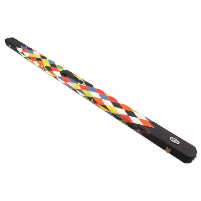 Baize Master luxury 1 piece cue case for 2 x 1 piece cues. Jester Multi diamonds