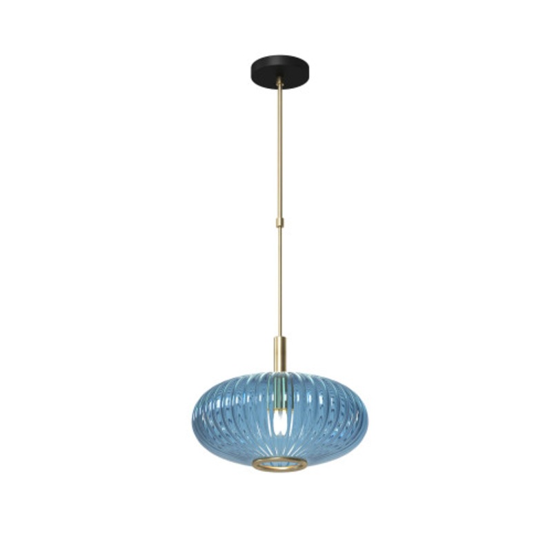 RAM Prohibition Brass Bar Single Shade Vintage Blue Glass Pendant