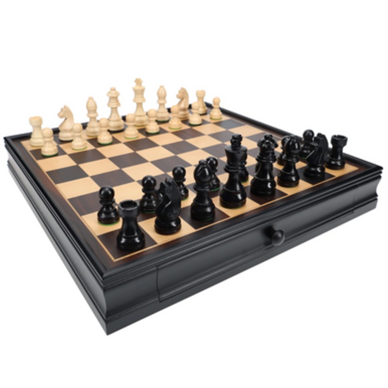 French Staunton Chess & Checkers Set with Storage Drawers