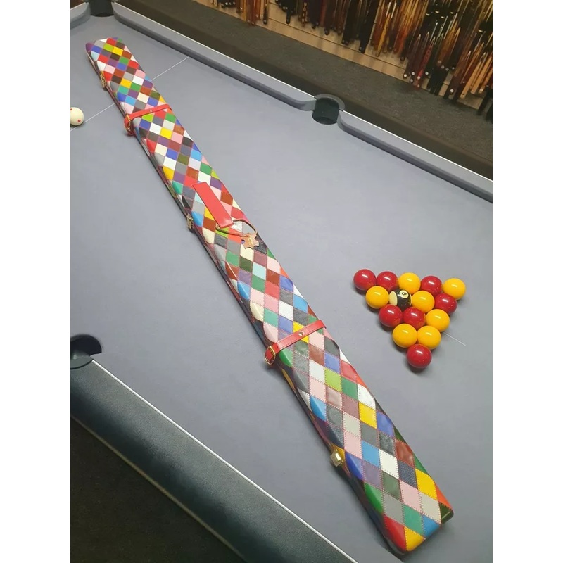 Genuine leather premium extra wide cue case for 3x 1 piece cues MULTI DIAMONDS