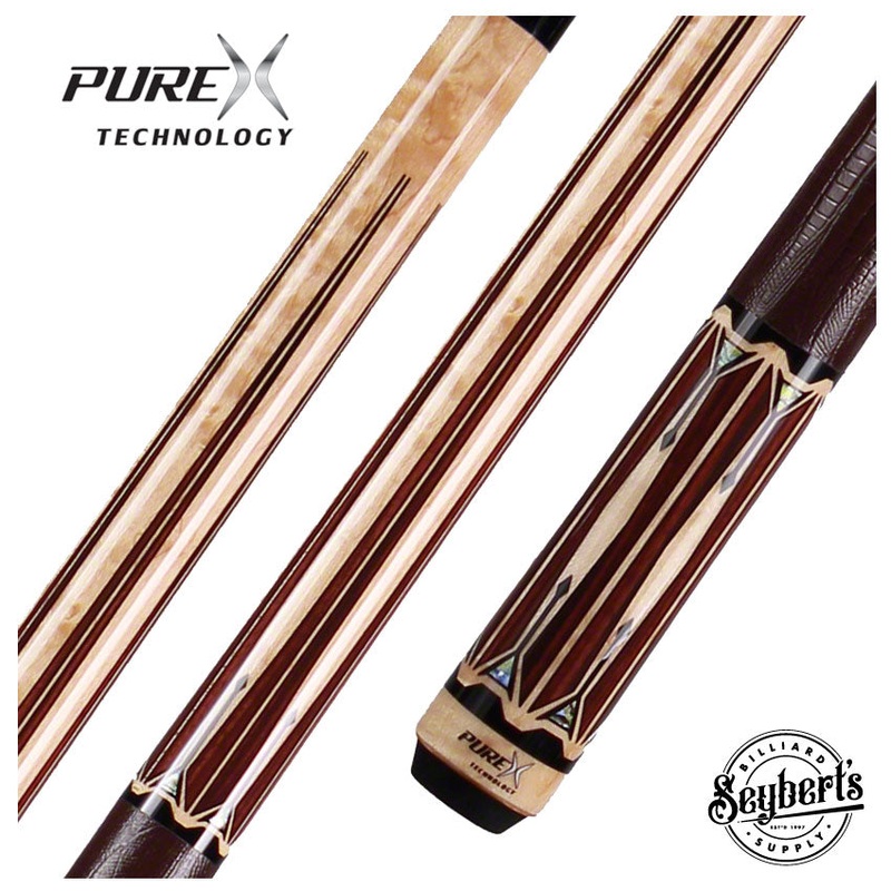 PureX Technology Pool Cue – Natural Birdseye Maple with Cocobolo, Black and Mother of Pearl Graphics – HXTE4