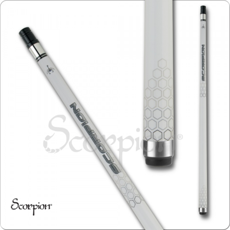 SCORPION HD-TECH White/grey gloss 9 ball pool cue 18oz with FREE joint protectors