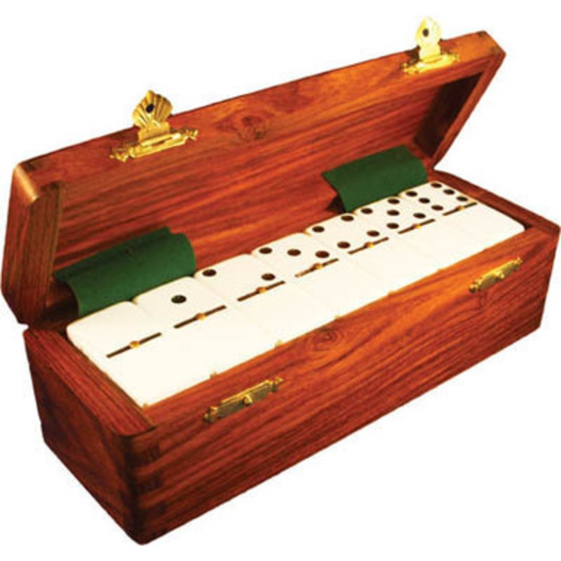 Double Six Dominos in Wood Case – White
