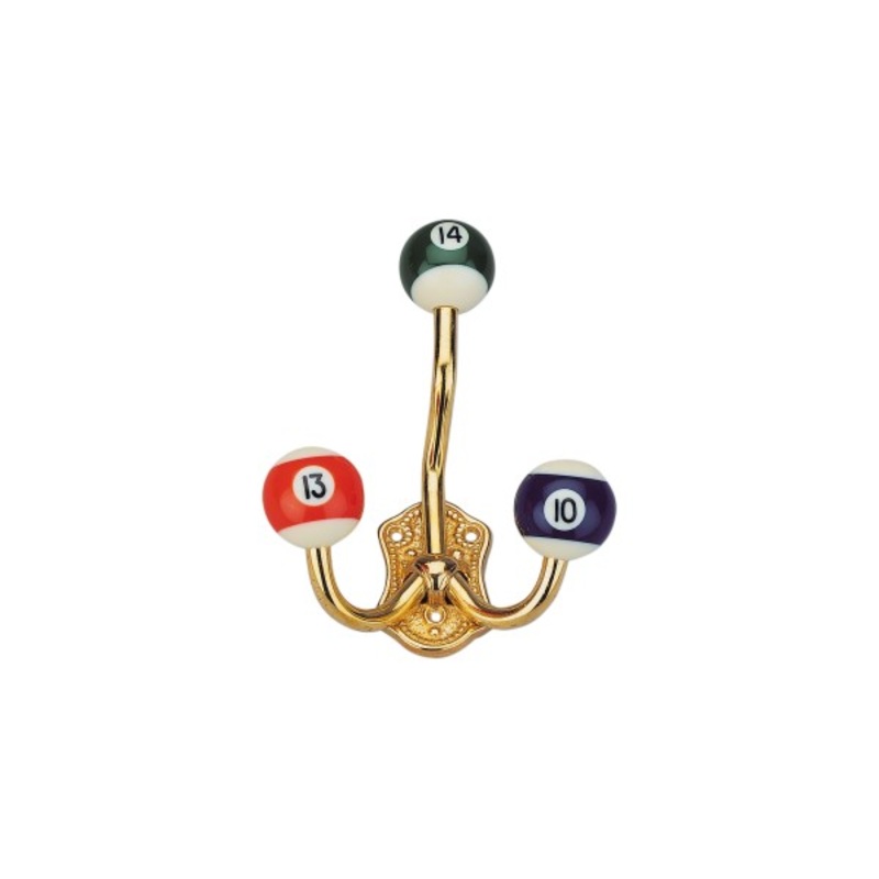 Pool ball coat rack hook with 3 balls, brassed finish