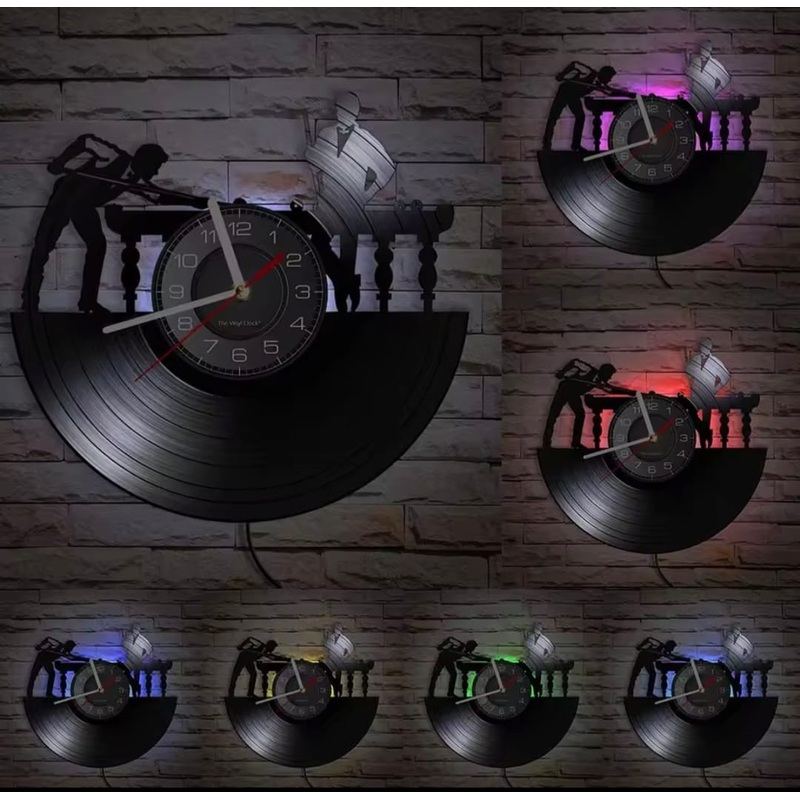 Pool/snooker players quartz ILLUMINATED wall clock made from a genuine 12 vinyl record