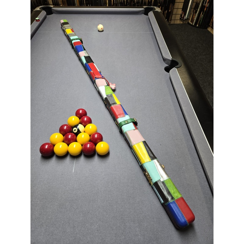 Superior full premium genuine leather Slim cue case for 1 x 1 piece cues MULTICOLOUR BLOCKS