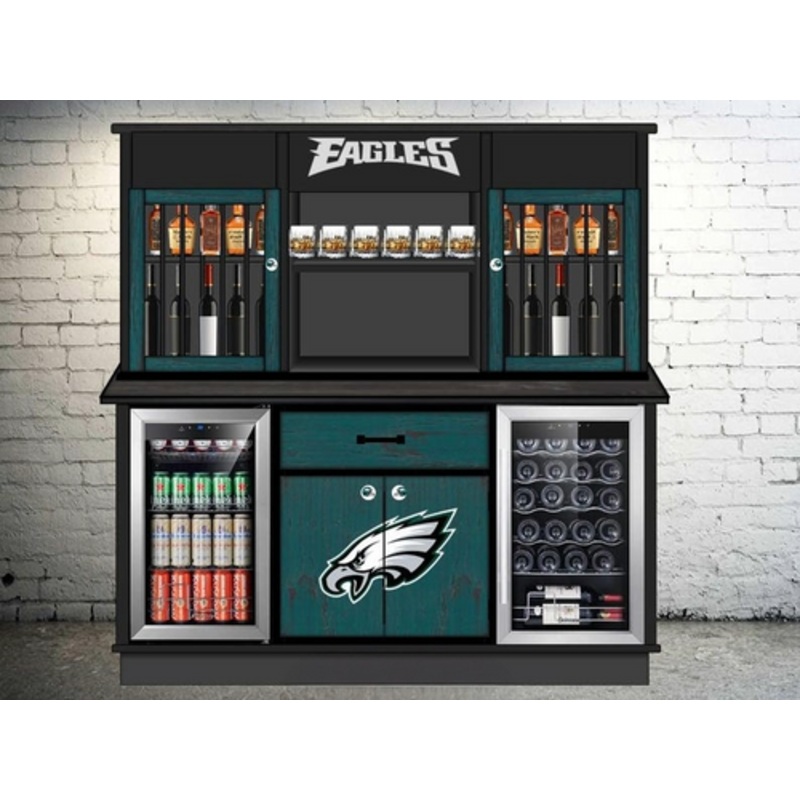Philadelphia Eagles Custom Liquor Bar Hutch with Two Fridges