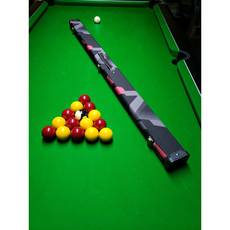 ABSTRACT/ART print 3/4 cue case, durable nylon covering Black/Greys with Red accents