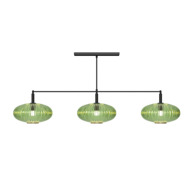 RAM Prohibition Matte Black Bar 3-Shade Vintage Green Glass Light