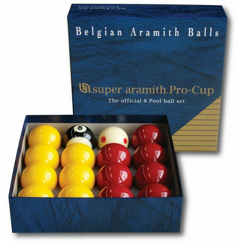 ARAMITH pro cup 2 reds/yellows official set boxed. Spotty 1 7/8cue ball, striped black ball
