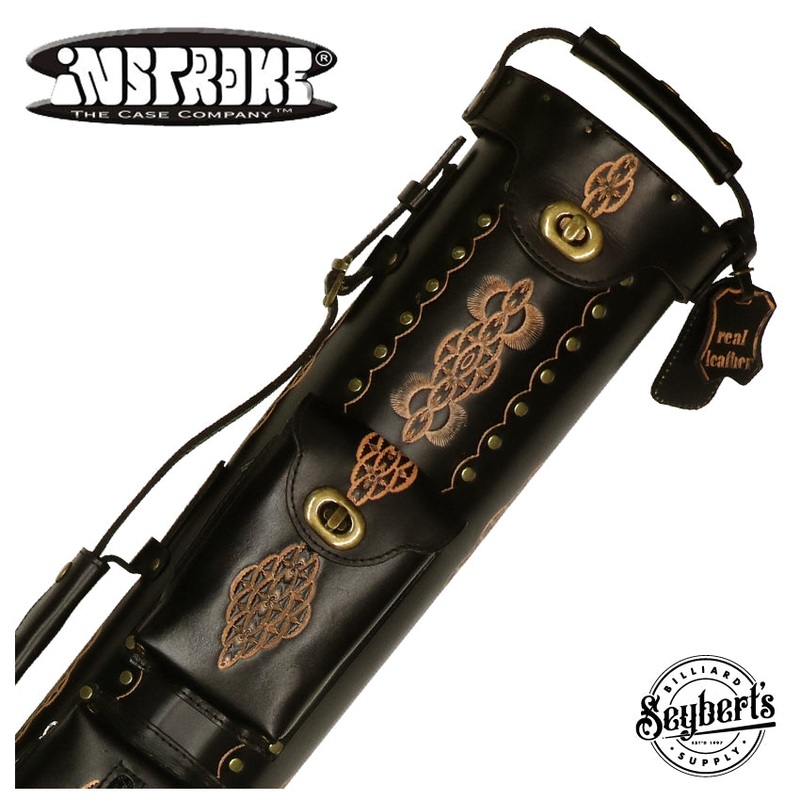 Instroke Saddle D03 Black Hand Tooled 3×7 Pool Cue Case – 37D03BKH