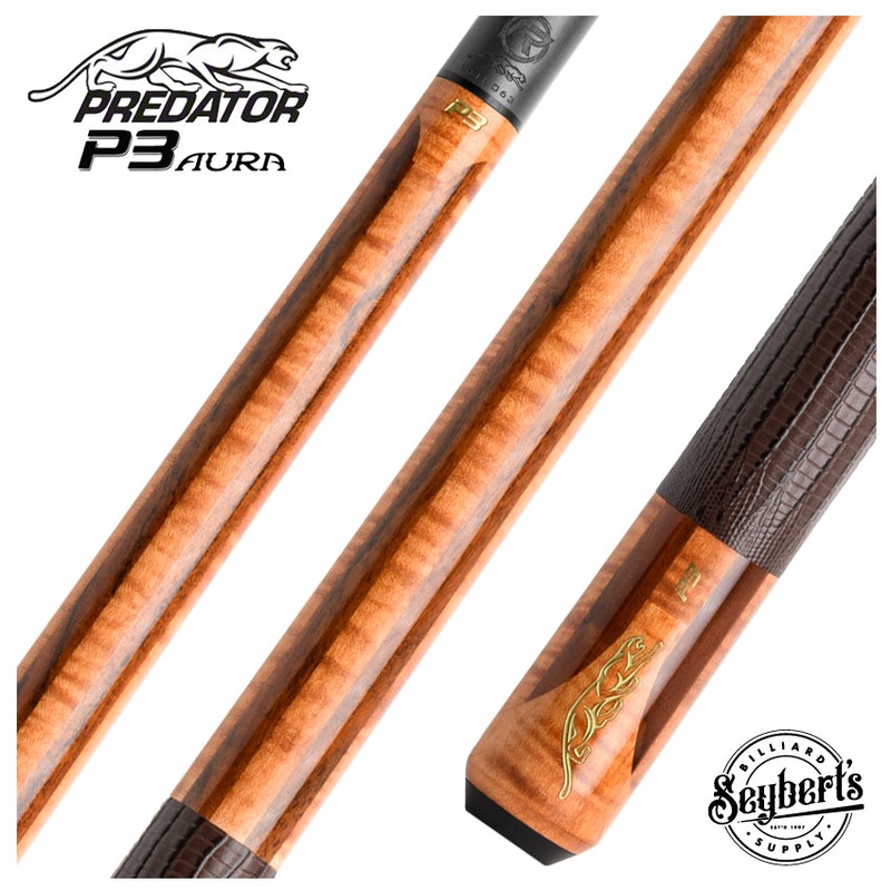Predator P3 Aura Golden Curly Maple and Bocote Pool Cue with Luxe Leather Wrap – Uniloc