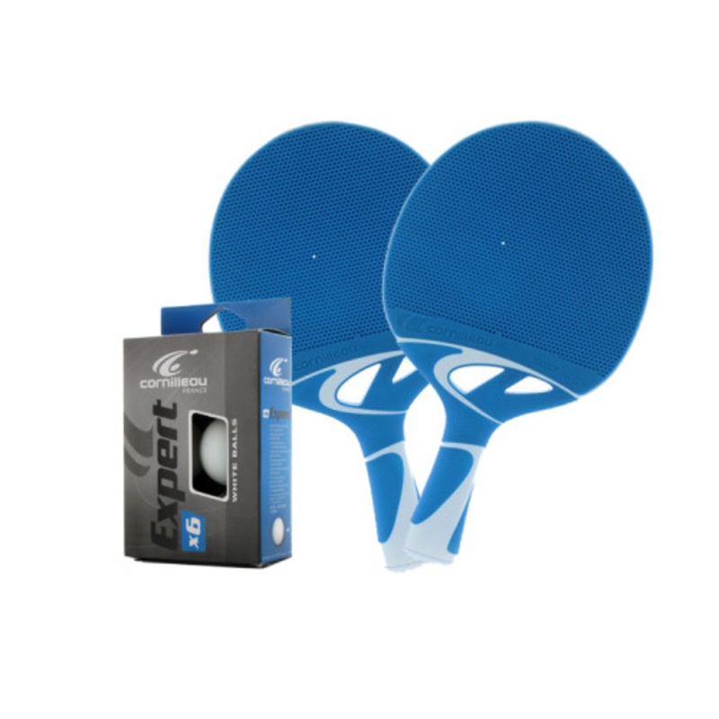 Cornilleau TACTEO 30 Blue Weatherproof Table Tennis 2-Player Racket Set