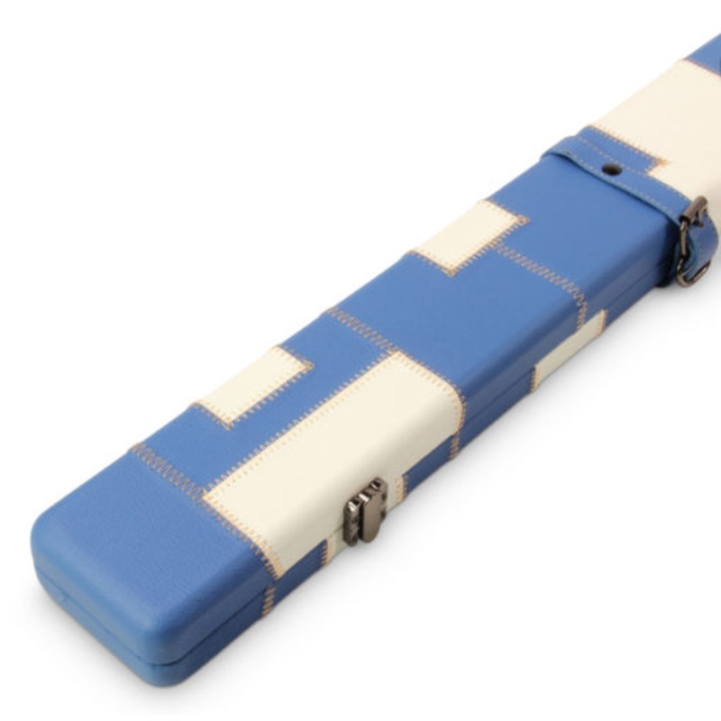 Baize Master 3/4 luxury round ends cue case Blue and White Blocks