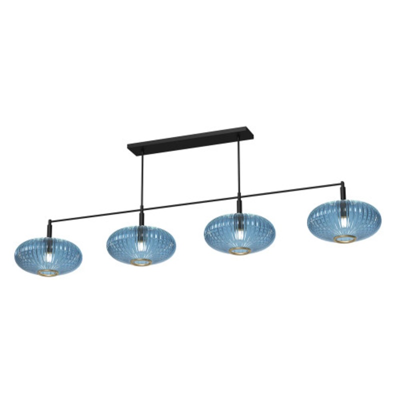 RAM Prohibition Matte Black Bar 4-Shade Vintage Blue Glass Light
