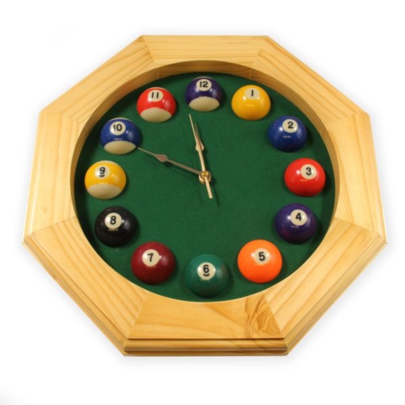 Octagonal pool ball quartz clock 13 LARGE Natural wood