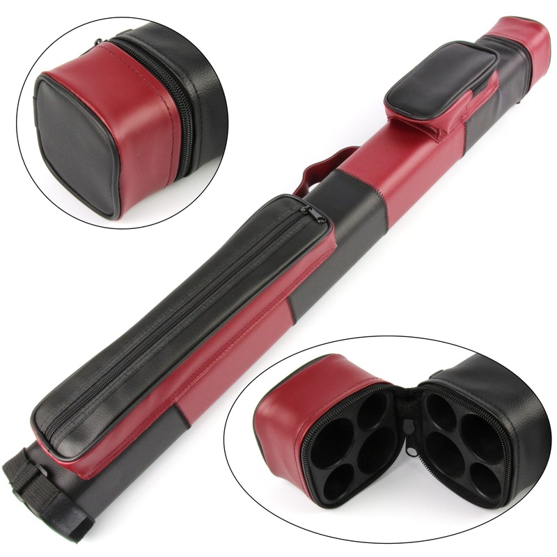 BURGUNDY & BLACK LEATHER PATCH EFFECT SQUARE CUE CASE  HOLDS 2 CENTRE JOINTED CUES for JEREMIE inc shipping to FRANCE