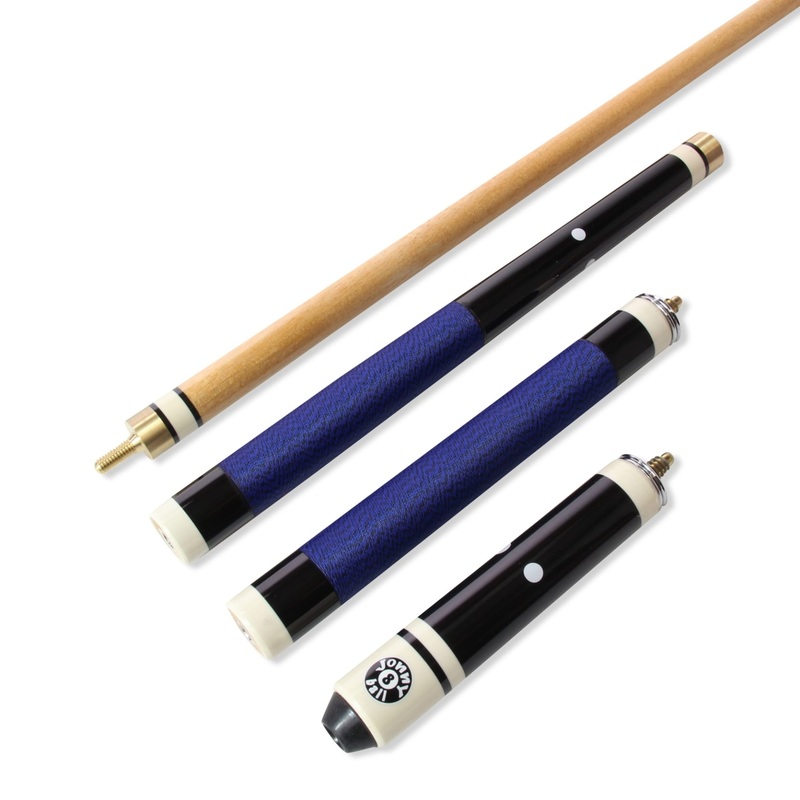 Adjustable hardwood cue with screw tip and butt wrap BLUE
