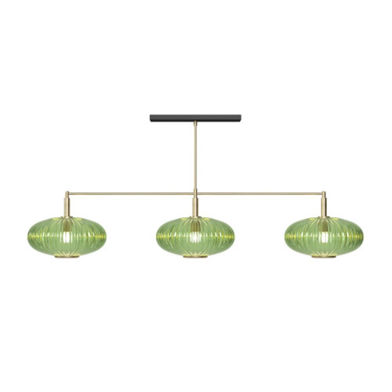 RAM Prohibition Brass Bar 3-Shade Vintage Green Glass Light