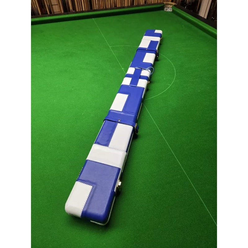 Superior Quality Premium Genuine Leather Wide Case 2 x 3/4 Cues & Extension BLUE and WHITE BLOCKS