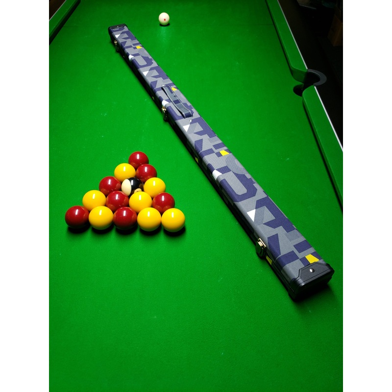 ABSTRACT/ART print 3/4 cue case, durable nylon covering Blues/Greys with Yellow and White accents