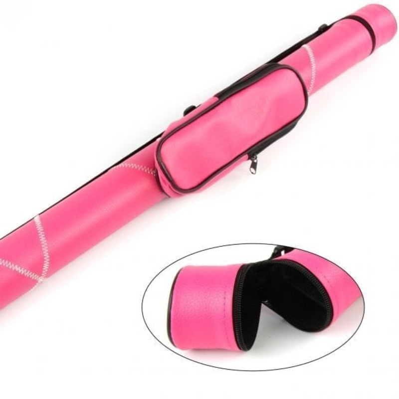 Tubular cue tube case for 2 piece cue with accessory pocket HOT PINK