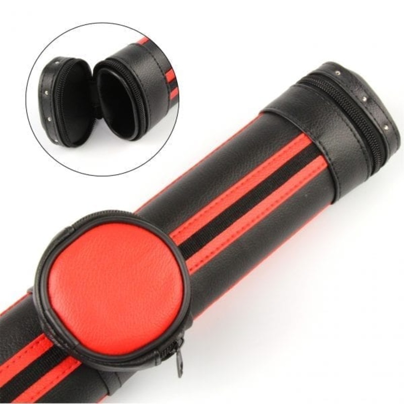 Tubular cue tube case for 2 piece cue with detachable accessory pocket RED