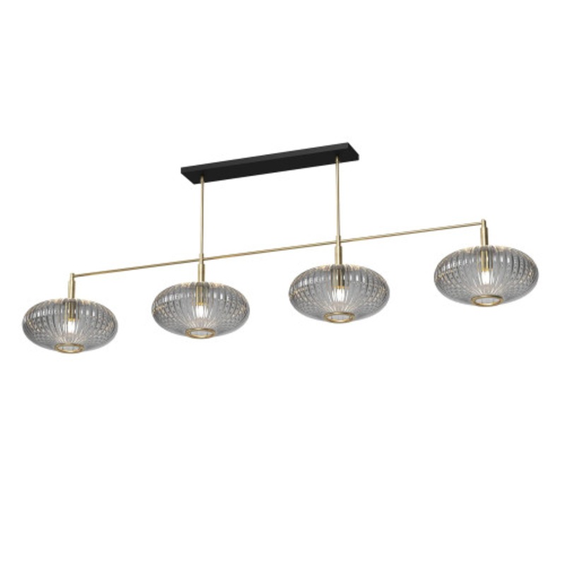 RAM Prohibition Brass Bar 4-Shade Vintage Smoke Glass Light