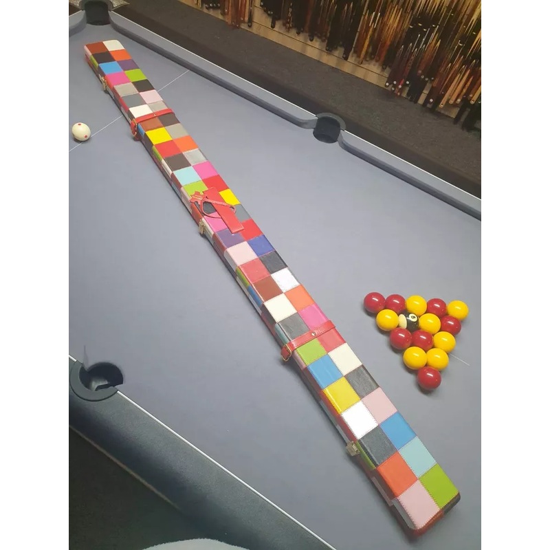 Genuine leather premium extra wide cue case for 3x 1 piece cues MULTI SQUARES
