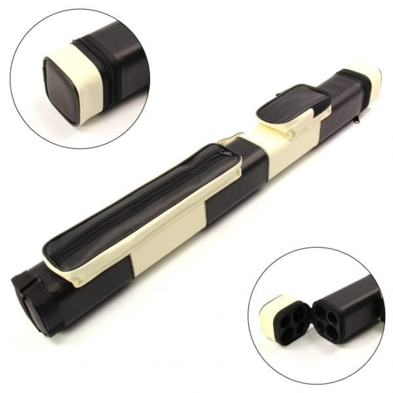BLACK & WHITE LEATHER PATCH EFFECT SQUARE CUE CASE  HOLDS 2 CENTRE JOINTED CUES