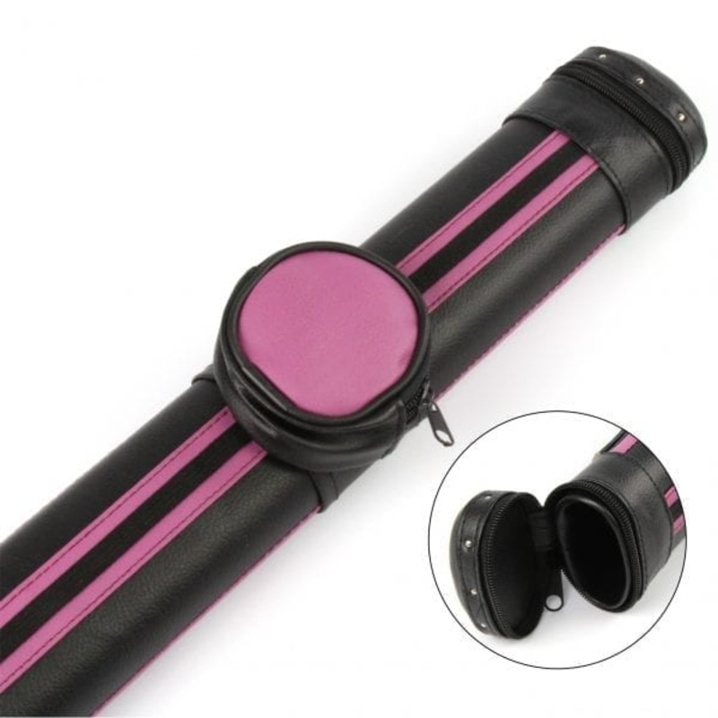 Tubular cue tube case for 2 piece cue with detachable accessory pocket BLACK PURPLE STRIPE