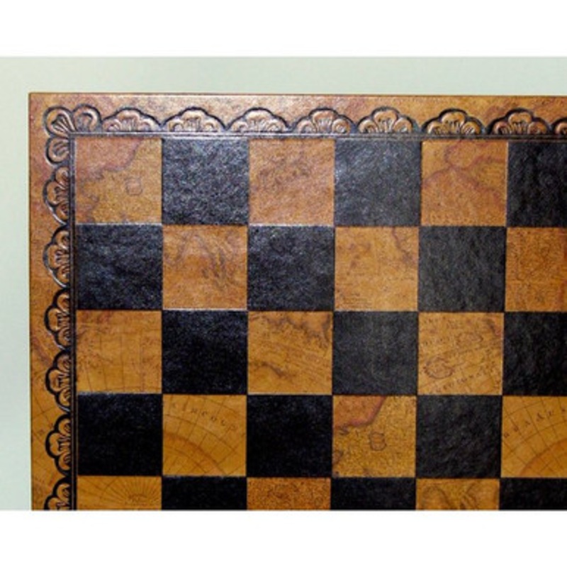 World Wise Imports 18 Pressed Leather Map Chess Board
