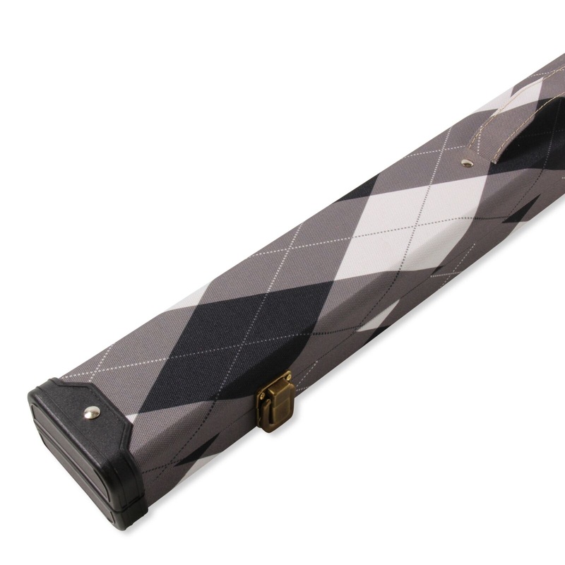 GREY, WHITE and BLACK TARTAN hard cue case for 2 piece cues