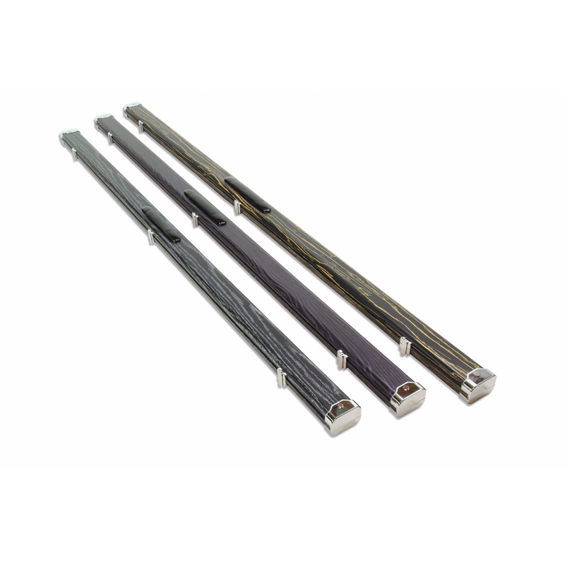 1 piece pro aluminium luxury case to hold 2 x 1 piece cues. BLACK WOODGRAIN DESIGN