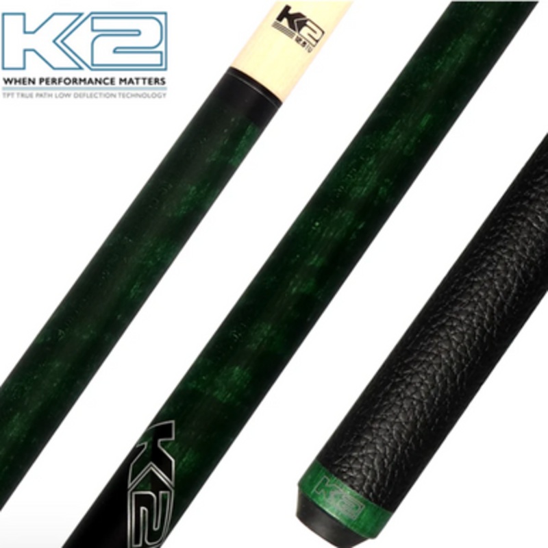 K2 KLCGN Matte Green-Stained Pool Cue with Leather Wrap