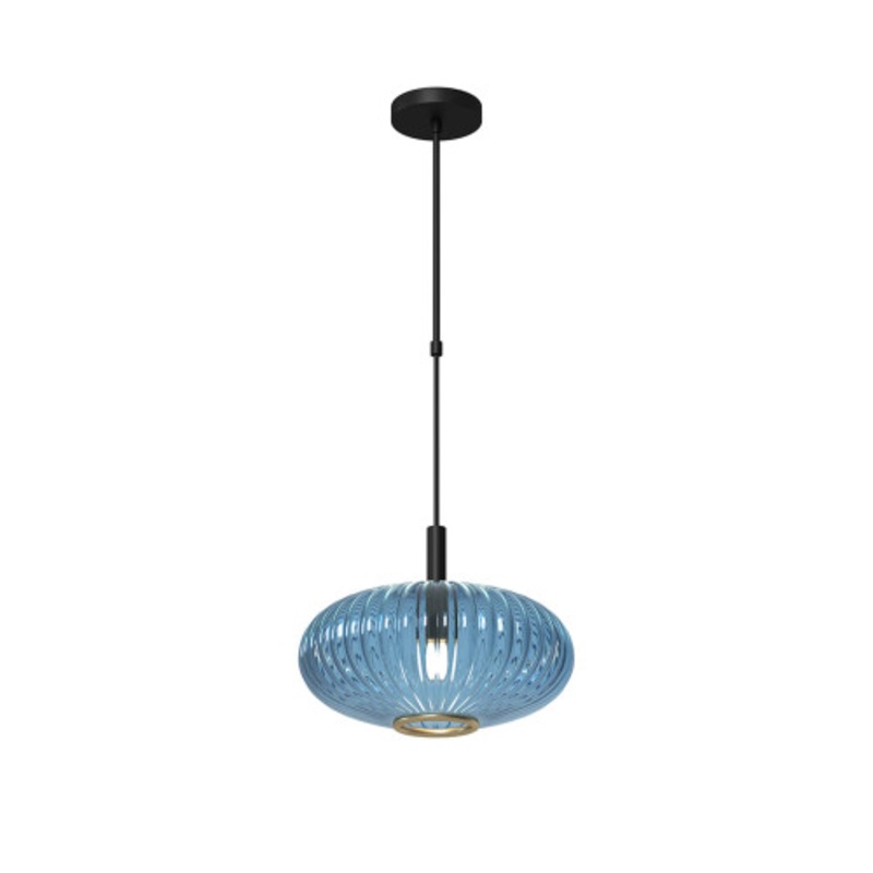 RAM Prohibition Matte Black Bar Single Shade Vintage Blue Glass Pendant