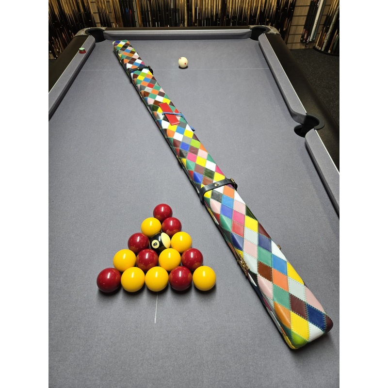 Superior full premium genuine leather cue case for 2 x 1 piece cues HARLEQUIN DIAMONDS