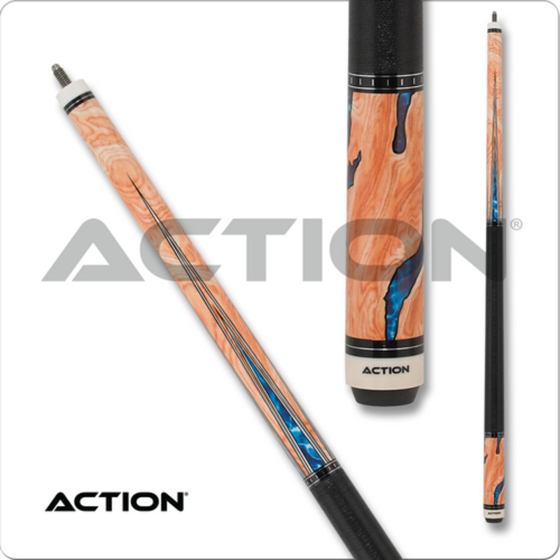 Action Fractal ACT153 Burl Wood Overlay with Water Design Pool Cue