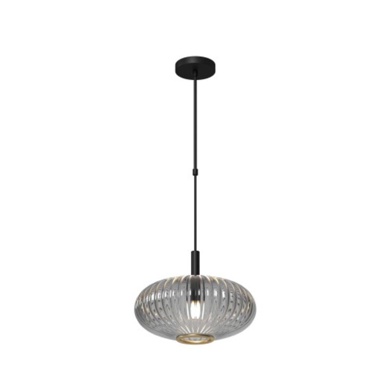RAM Prohibition Matte Black Bar Single Shade Vintage Smoke Glass Pendant