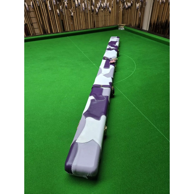 Superior quality genuine leather cue case for 3/4 jointed cues Lilac/Purple patches