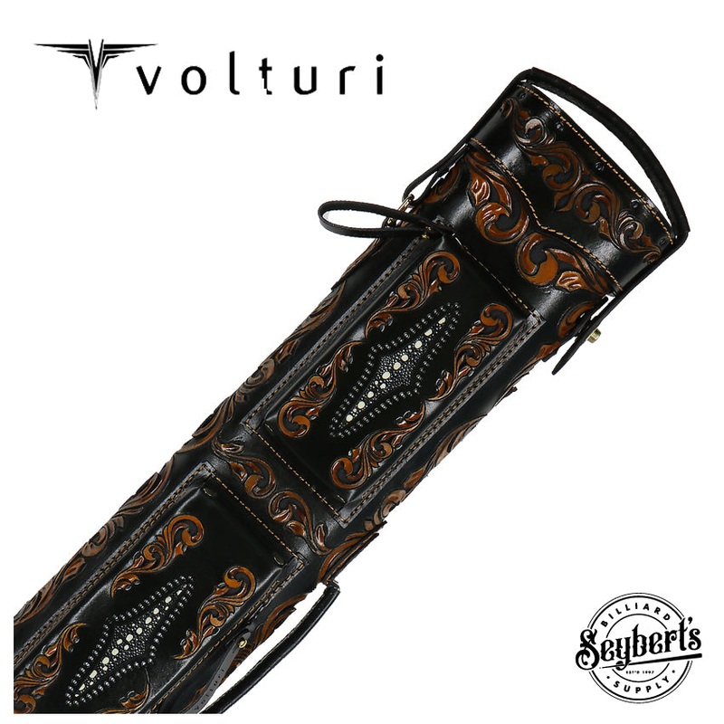 Volturi Custom Venice V2 Style Fully Carved Black/Tan 4×8 Hard Pool Cue Case – VCVSV24X8BLKBRN