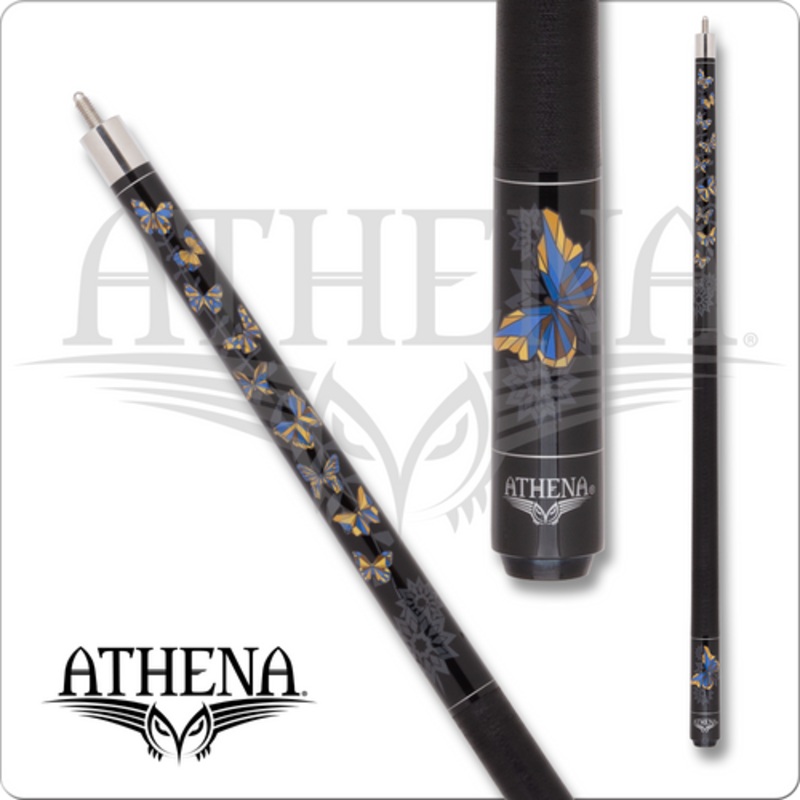 Athena ATH59 Black w/ Blue & Gold Butterflies Pool Cue