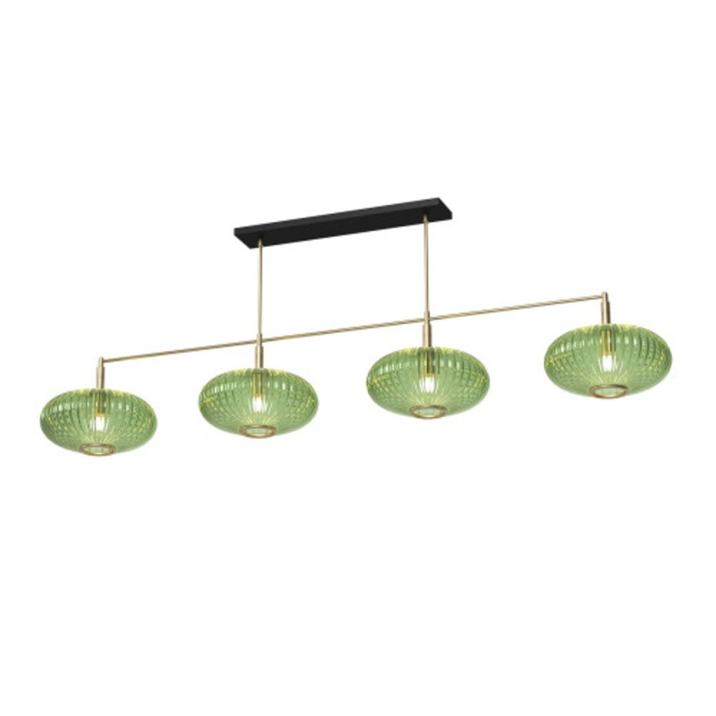 RAM Prohibition Brass Bar 4-Shade Vintage Green Glass Light