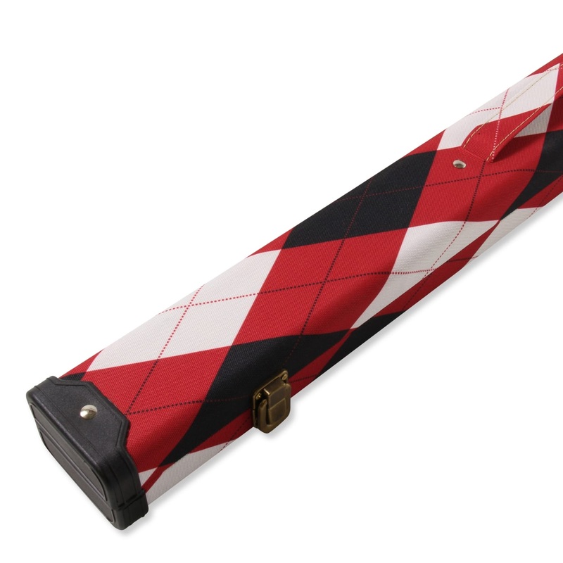 RED, WHITE and BLACK TARTAN hard cue case for 2 piece cues