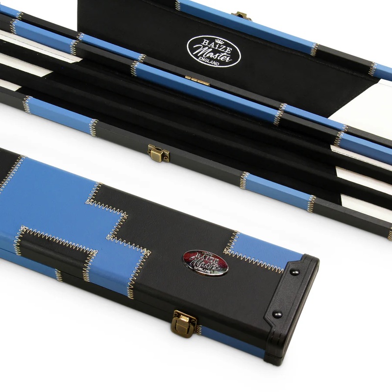 Baize Master EXTRA WIDE patch case to hold THREE x 1 piece cues BLACK and BLUE