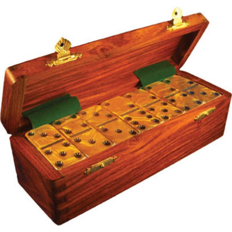 Marion & Co. Double Six Dominos in Wood Case – Gold