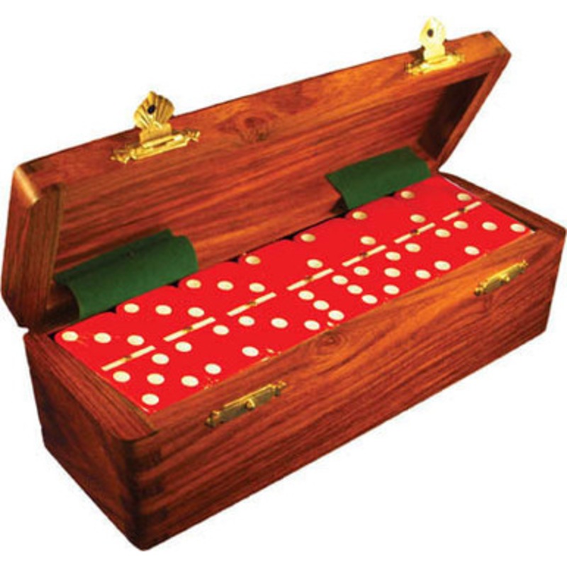 Double Six Dominos in Wood Case – Red