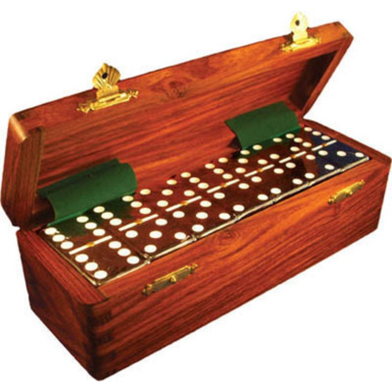 Double Six Dominos in Wood Case – Black
